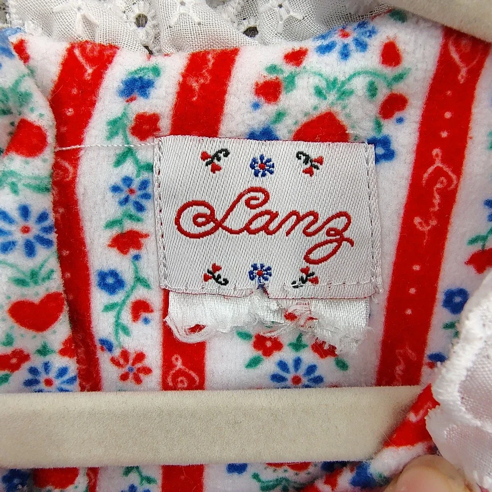 Lanz Kids Nightgown Pj Sleep‎ Shirt Flannel Long Sleeve Red Stripe Floral Sz 6/7